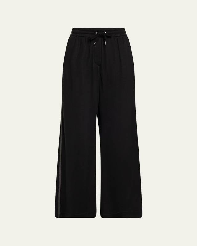Monili Side-Stripe Cotton Silk Wide-Leg Pants